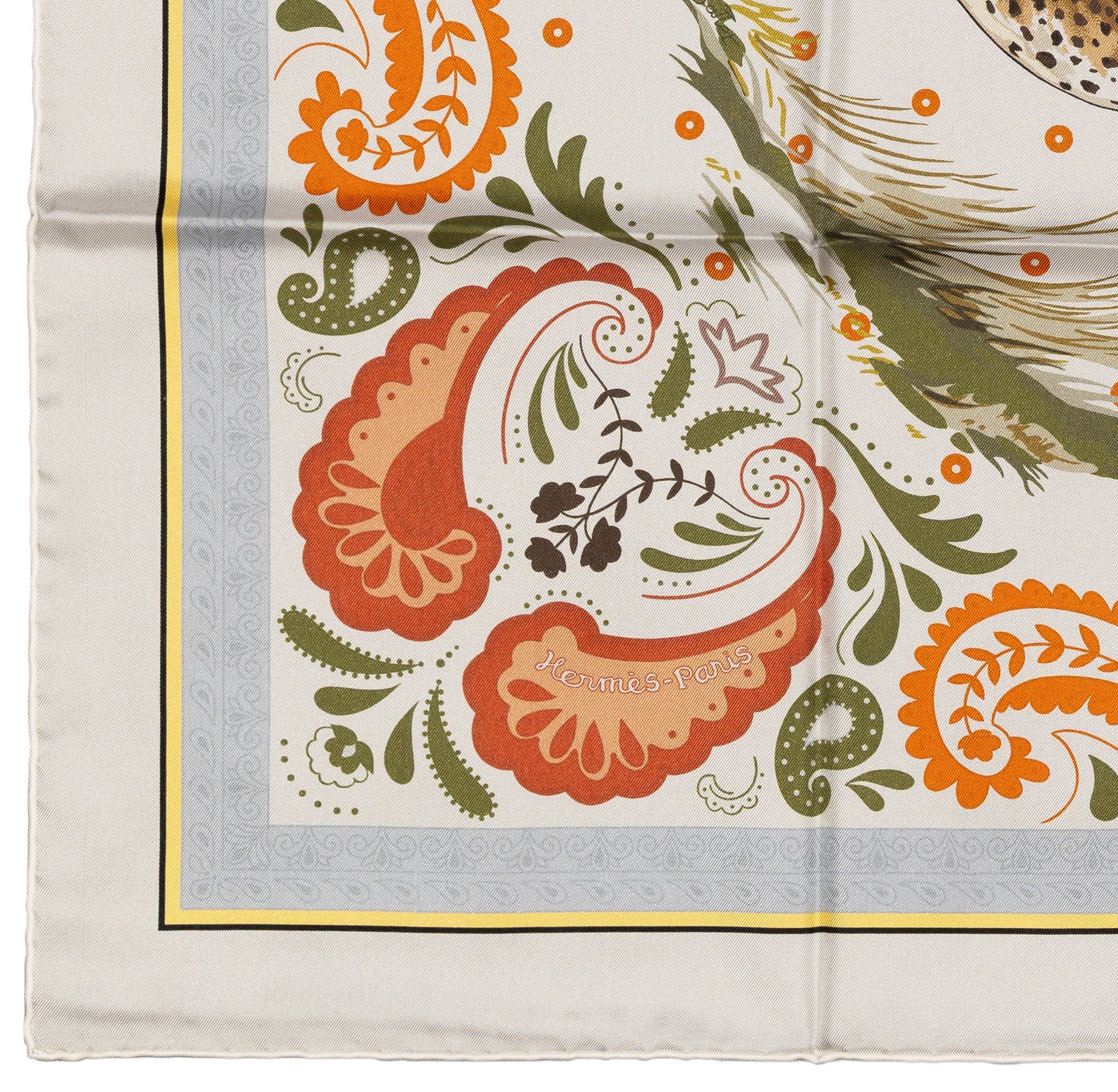 Hermes Silk Scarf Guepards Bandana - Double Face - Gris Perle Orange - NWSTS - 2604131904