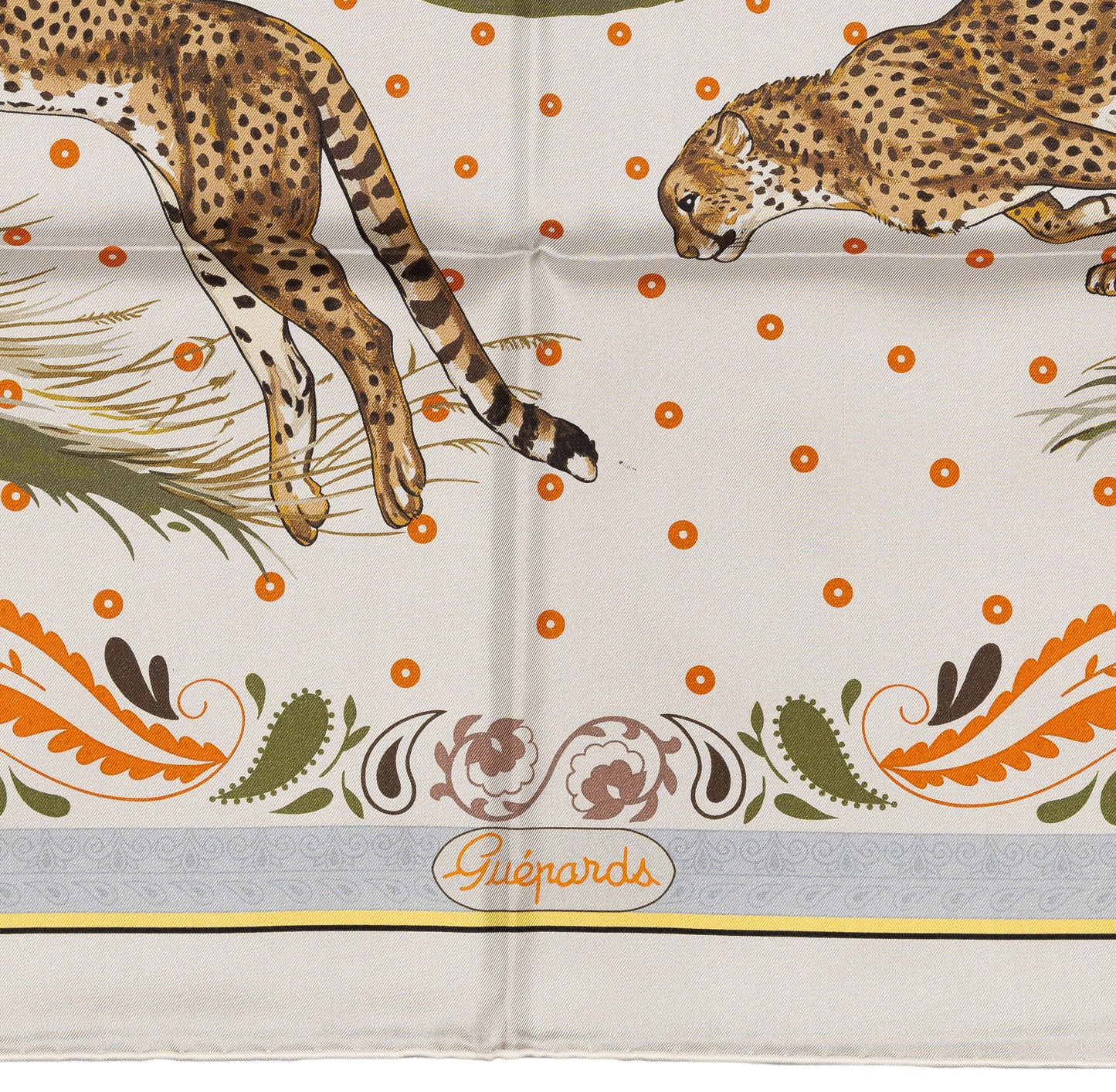Hermes Silk Scarf Guepards Bandana - Double Face - Gris Perle Orange - NWSTS - 2604131904
