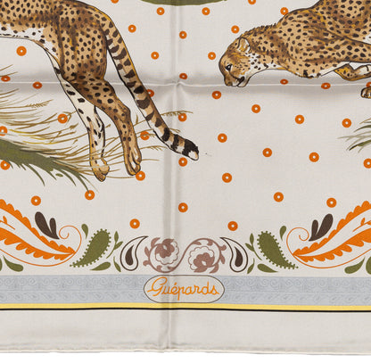 Hermes Silk Scarf Guepards Bandana - Double Face - Gris Perle Orange - NWSTS - 2604131904