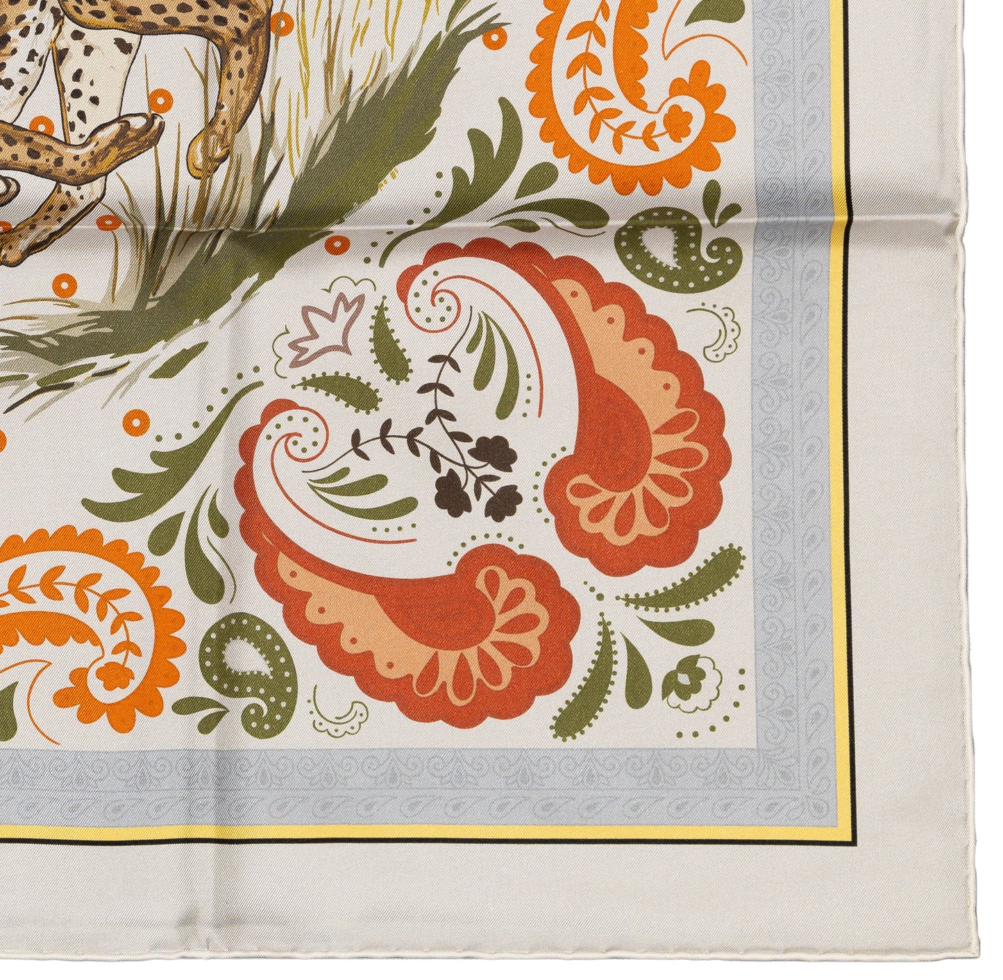 Hermes Silk Scarf Guepards Bandana - Double Face - Gris Perle Orange - NWSTS - 2604131904