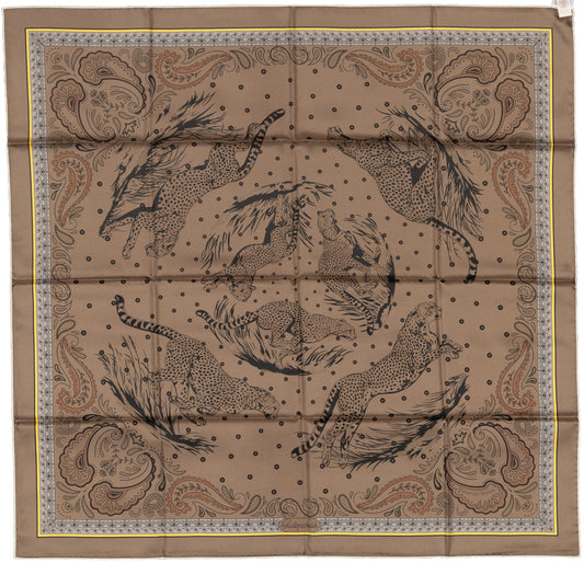 Hermes Silk Scarf Guepards Bandana - Double Face - Gris Perle Orange - NWSTS - 2604131904