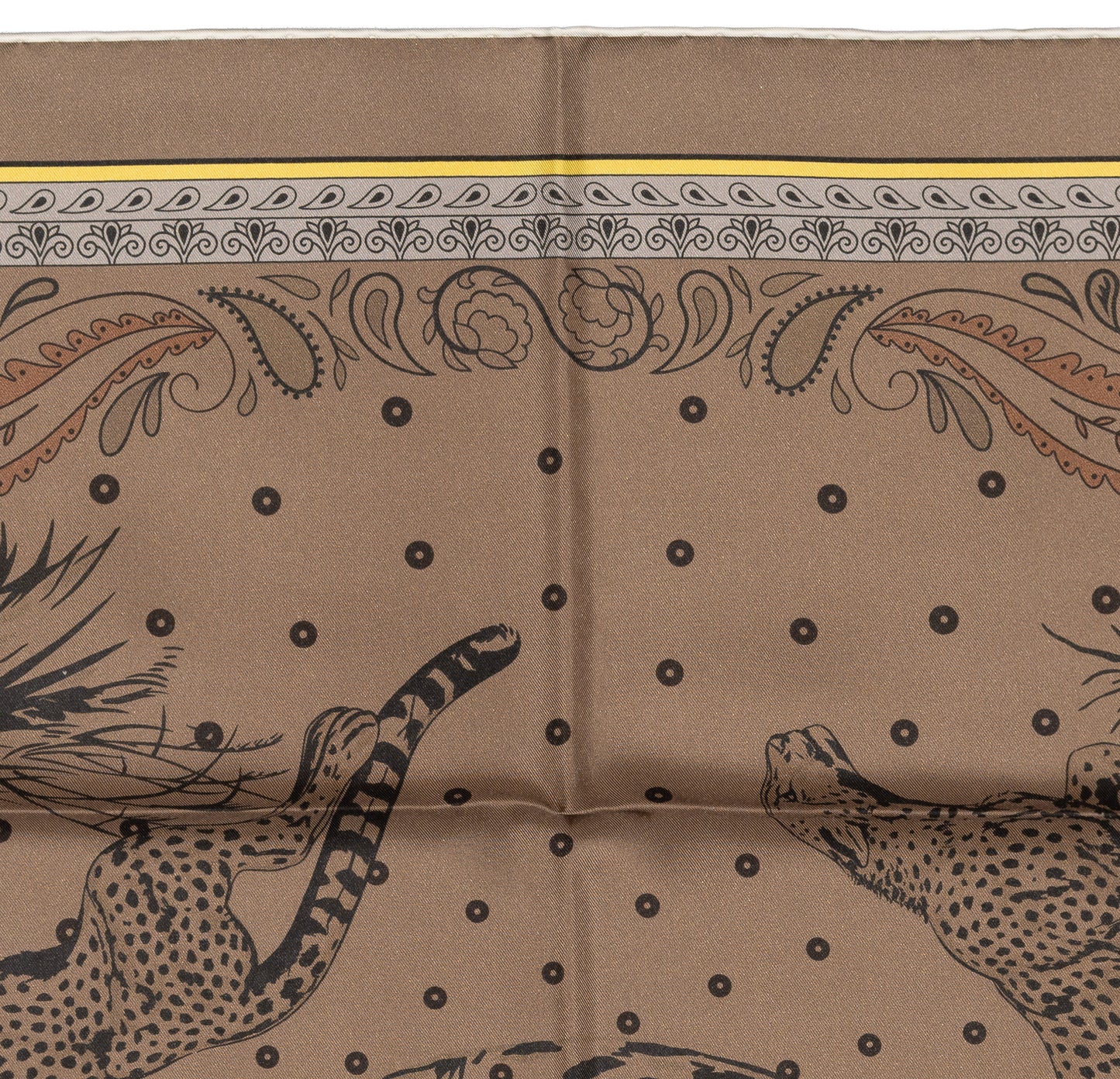 Hermes Silk Scarf Guepards Bandana - Double Face - Gris Perle Orange - NWSTS - 2604131904