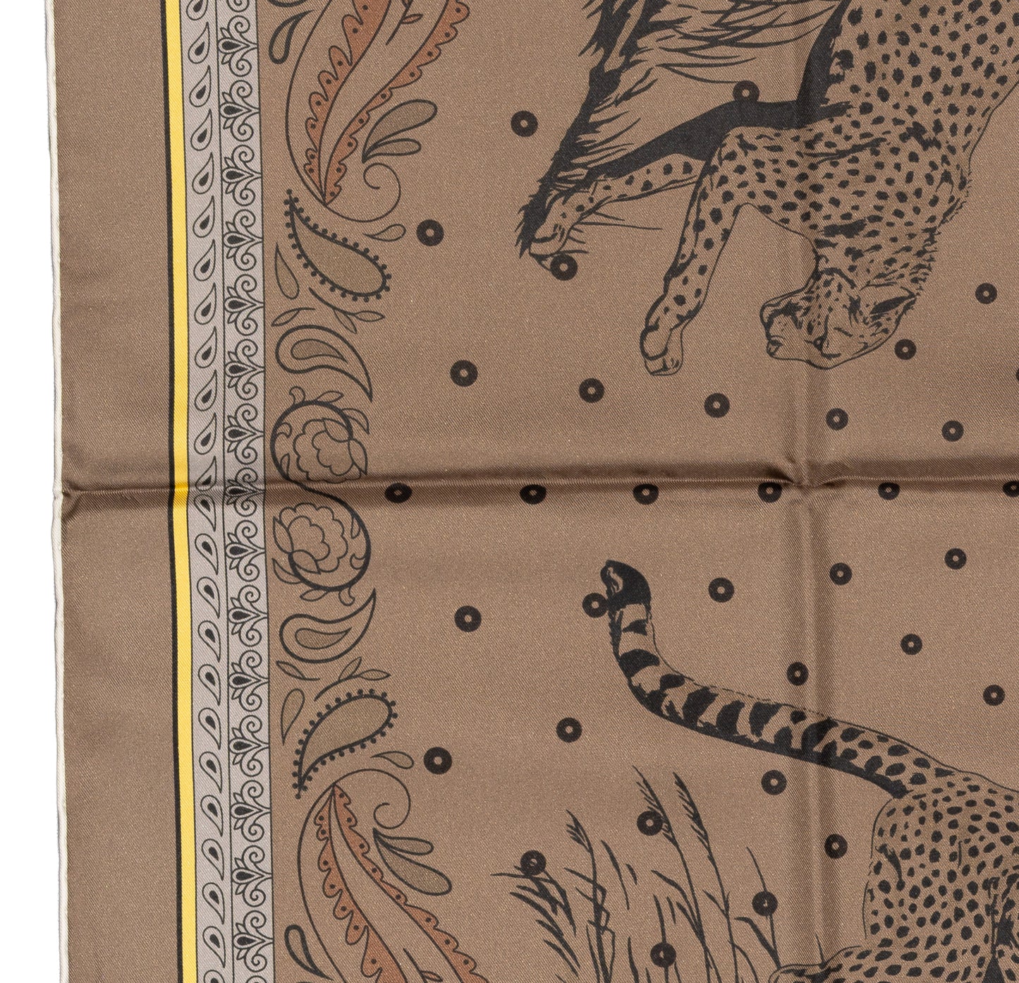 Hermes Silk Scarf Guepards Bandana - Double Face - Gris Perle Orange - NWSTS - 2604131904