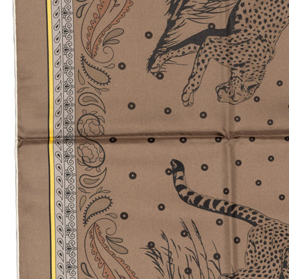 Hermes Silk Scarf Guepards Bandana - Double Face - Gris Perle Orange - NWSTS - 2604131904