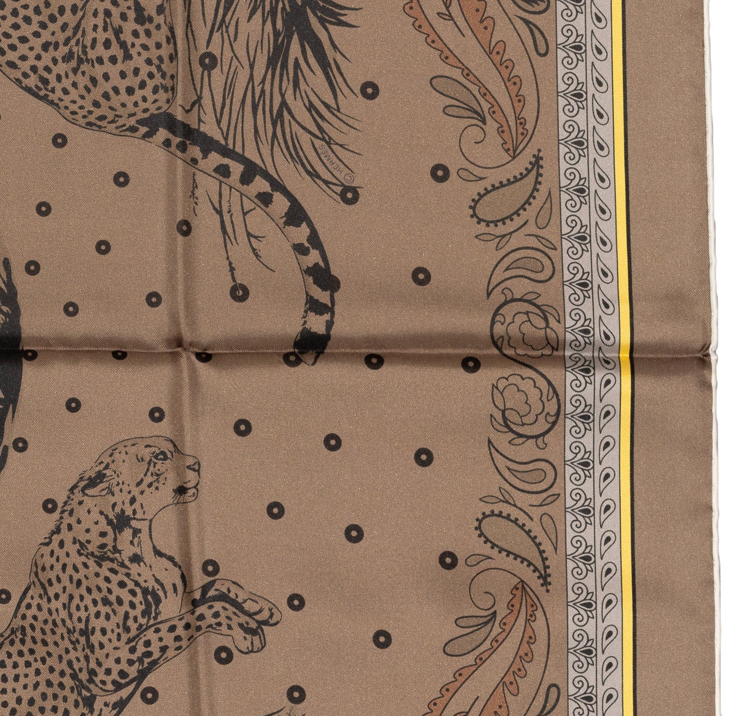 Hermes Silk Scarf Guepards Bandana - Double Face - Gris Perle Orange - NWSTS - 2604131904