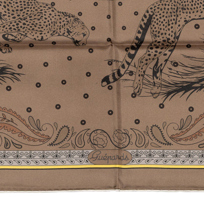 Hermes Silk Scarf Guepards Bandana - Double Face - Gris Perle Orange - NWSTS - 2604131904