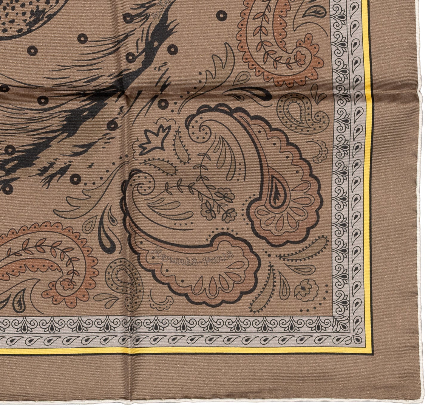 Hermes Silk Scarf Guepards Bandana - Double Face - Gris Perle Orange - NWSTS - 2604131904