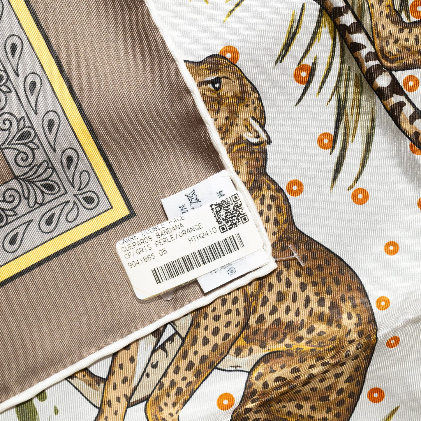 Hermes Silk Scarf Guepards Bandana - Double Face - Gris Perle Orange - NWSTS - 2604131904
