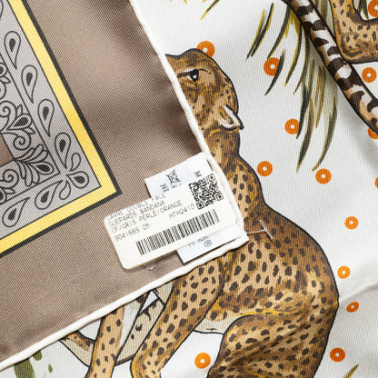 Hermes Silk Scarf Guepards Bandana - Double Face - Gris Perle Orange - NWSTS - 2604131904
