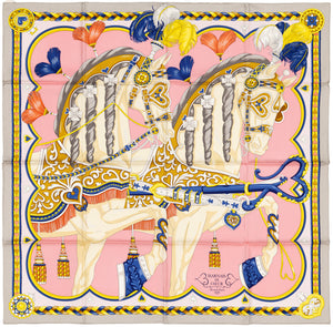 Hermes Silk Scarf Harnais De Coeur - Gris Perle Rose Bonbon - NWSTS - 2604131741