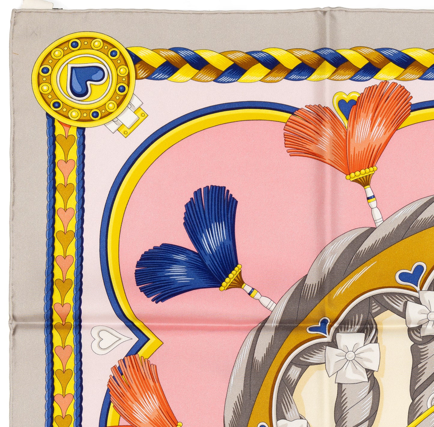 Hermes Silk Scarf Harnais De Coeur - Gris Perle Rose Bonbon - NWSTS - 2604131741