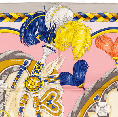 Hermes Silk Scarf Harnais De Coeur - Gris Perle Rose Bonbon - NWSTS - 2604131741