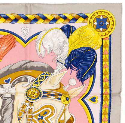 Hermes Silk Scarf Harnais De Coeur - Gris Perle Rose Bonbon - NWSTS - 2604131741