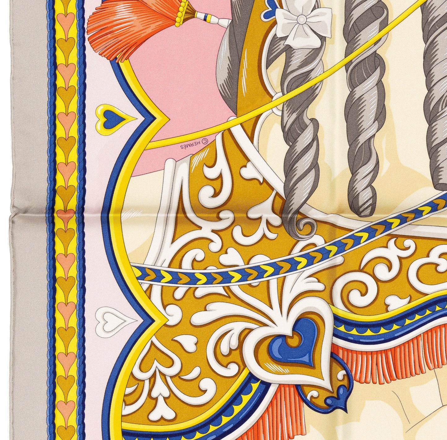 Hermes Silk Scarf Harnais De Coeur - Gris Perle Rose Bonbon - NWSTS - 2604131741