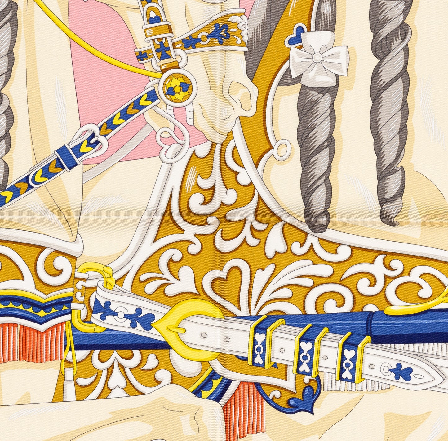 Hermes Silk Scarf Harnais De Coeur - Gris Perle Rose Bonbon - NWSTS - 2604131741