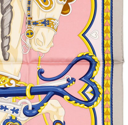 Hermes Silk Scarf Harnais De Coeur - Gris Perle Rose Bonbon - NWSTS - 2604131741
