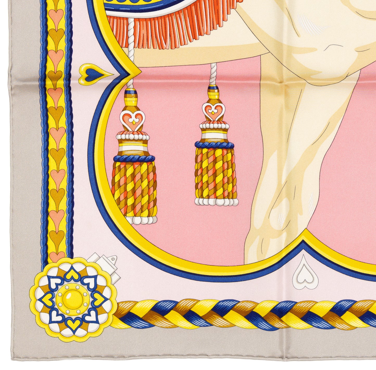 Hermes Silk Scarf Harnais De Coeur - Gris Perle Rose Bonbon - NWSTS - 2604131741