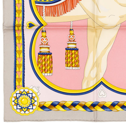 Hermes Silk Scarf Harnais De Coeur - Gris Perle Rose Bonbon - NWSTS - 2604131741