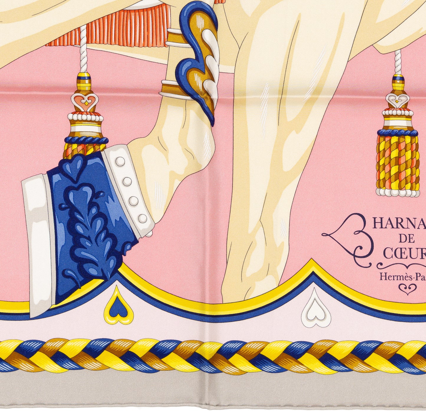 Hermes Silk Scarf Harnais De Coeur - Gris Perle Rose Bonbon - NWSTS - 2604131741