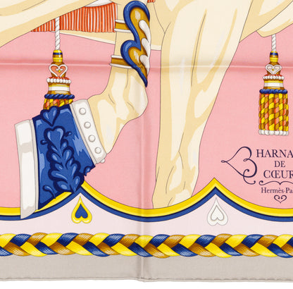 Hermes Silk Scarf Harnais De Coeur - Gris Perle Rose Bonbon - NWSTS - 2604131741