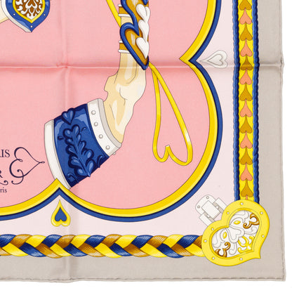 Hermes Silk Scarf Harnais De Coeur - Gris Perle Rose Bonbon - NWSTS - 2604131741