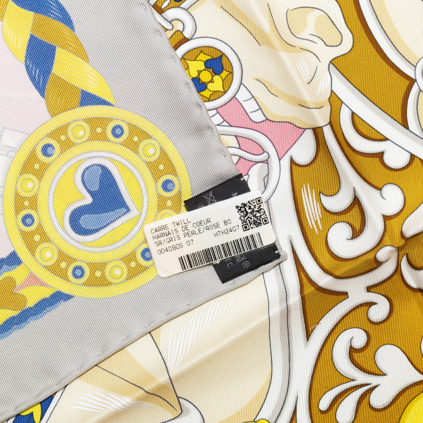 Hermes Silk Scarf Harnais De Coeur - Gris Perle Rose Bonbon - NWSTS - 2604131741