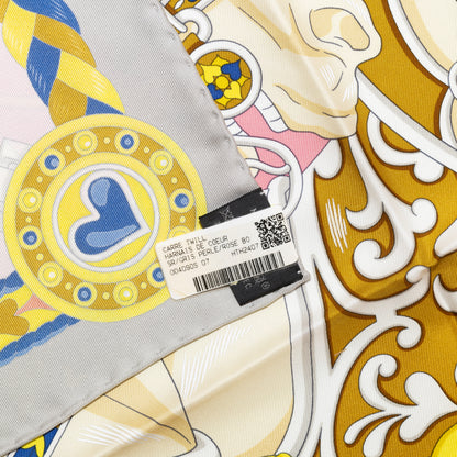 Hermes Silk Scarf Harnais De Coeur - Gris Perle Rose Bonbon - NWSTS - 2604131741