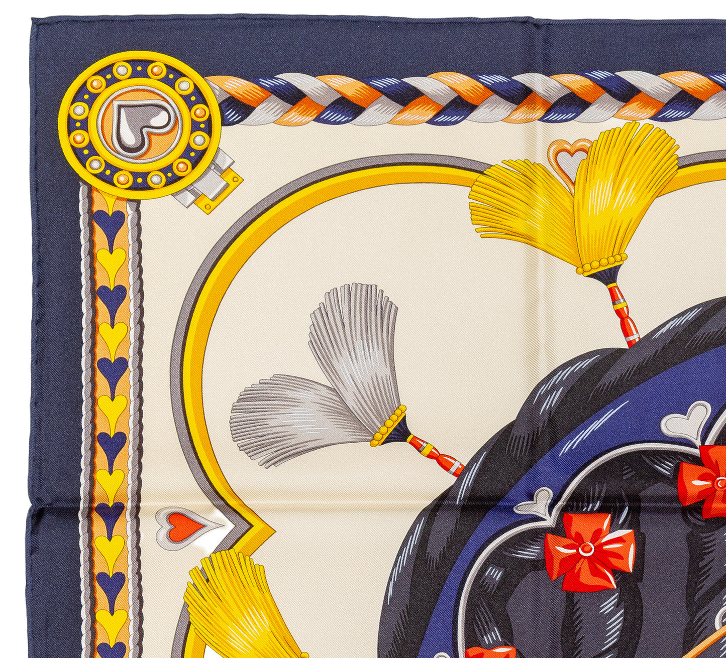 Hermes Silk Scarf Harnais de Coeur - Bleu Noir Creme - NWSTS - 2607011304