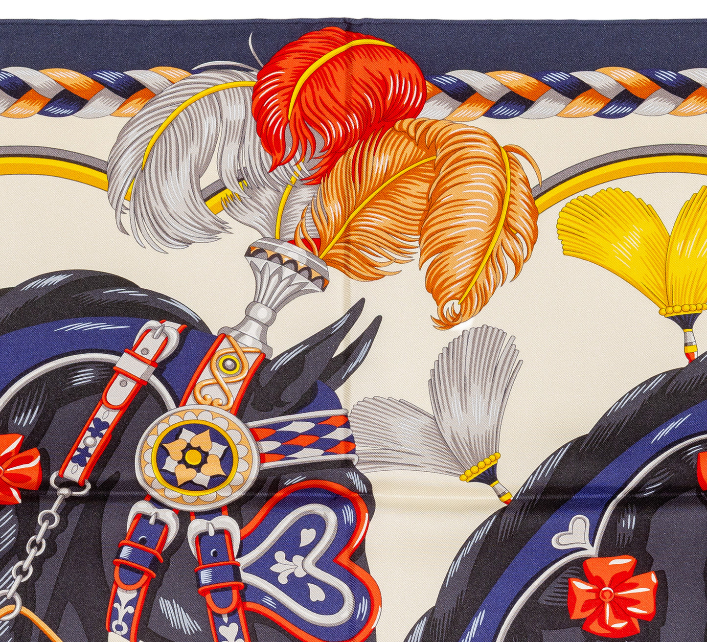 Hermes Silk Scarf Harnais de Coeur - Bleu Noir Creme - NWSTS - 2607011304