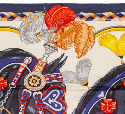 Hermes Silk Scarf Harnais de Coeur - Bleu Noir Creme - NWSTS - 2607011304