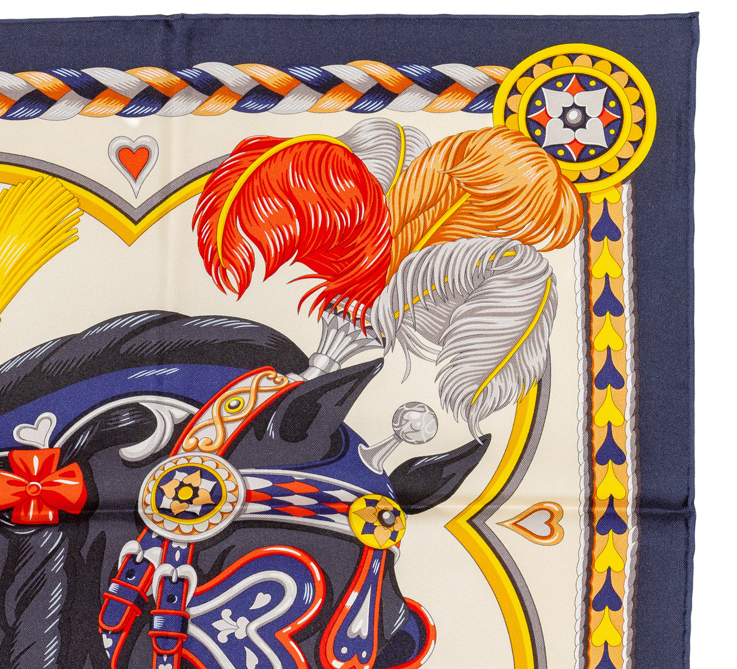 Hermes Silk Scarf Harnais de Coeur - Bleu Noir Creme - NWSTS - 2607011304