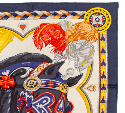 Hermes Silk Scarf Harnais de Coeur - Bleu Noir Creme - NWSTS - 2607011304