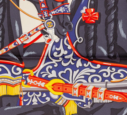 Hermes Silk Scarf Harnais de Coeur - Bleu Noir Creme - NWSTS - 2607011304