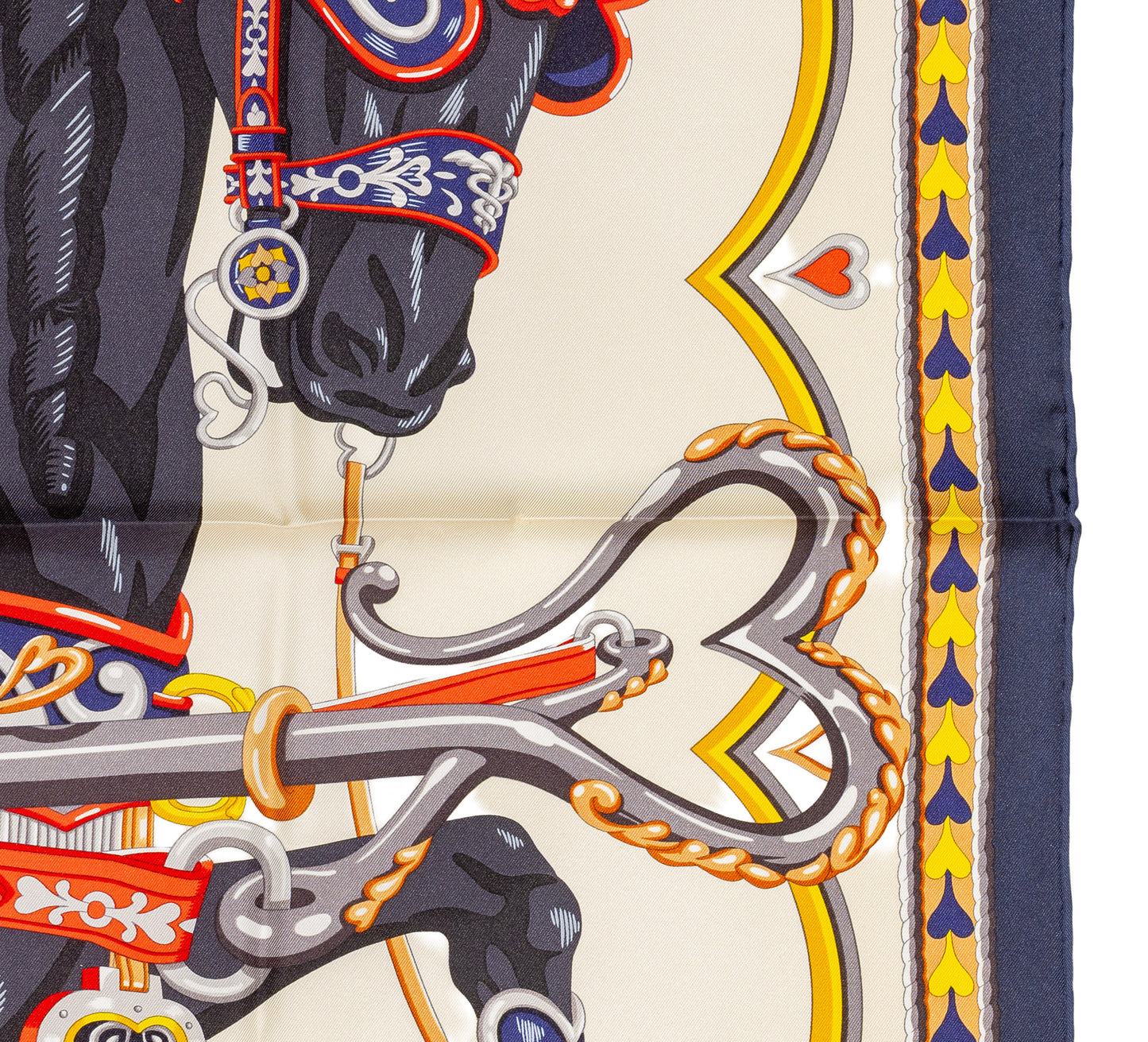 Hermes Silk Scarf Harnais de Coeur - Bleu Noir Creme - NWSTS - 2607011304