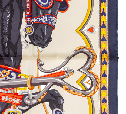 Hermes Silk Scarf Harnais de Coeur - Bleu Noir Creme - NWSTS - 2607011304