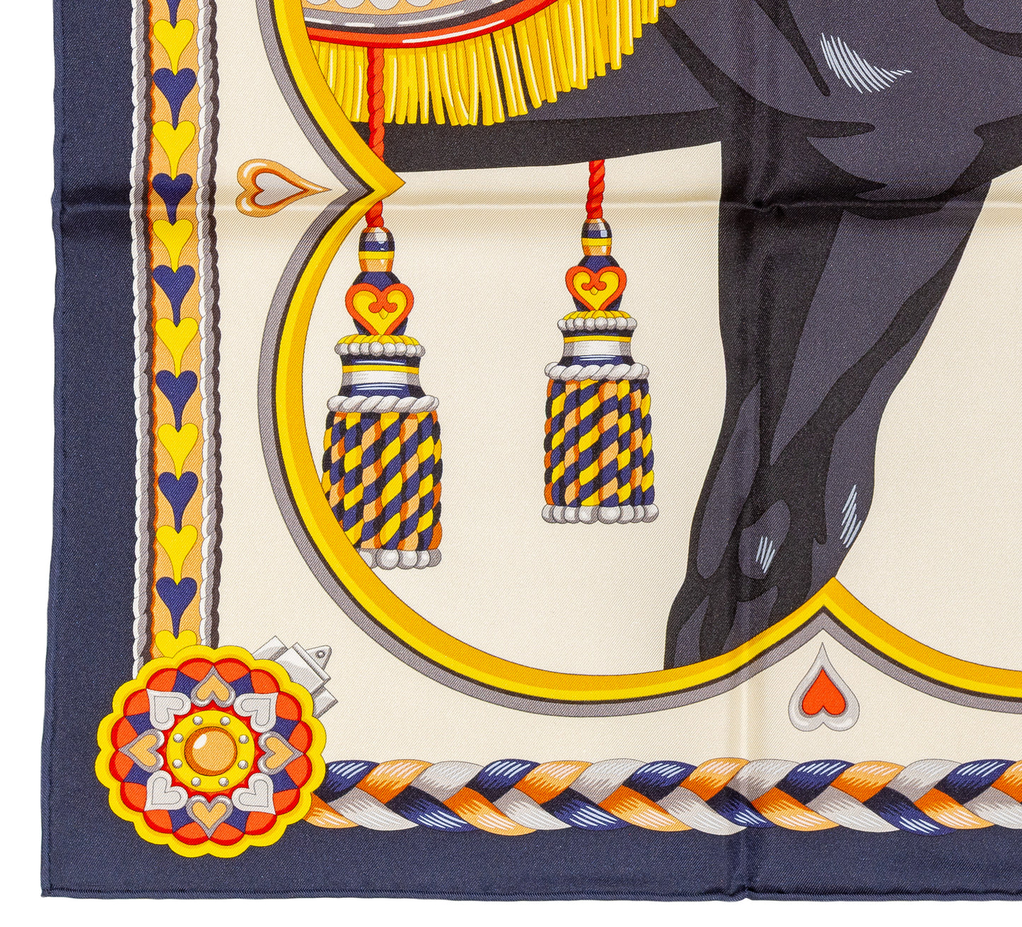 Hermes Silk Scarf Harnais de Coeur - Bleu Noir Creme - NWSTS - 2607011304