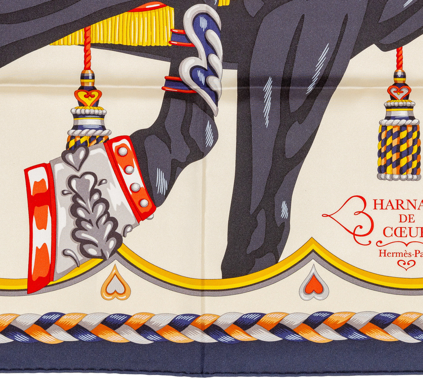Hermes Silk Scarf Harnais de Coeur - Bleu Noir Creme - NWSTS - 2607011304