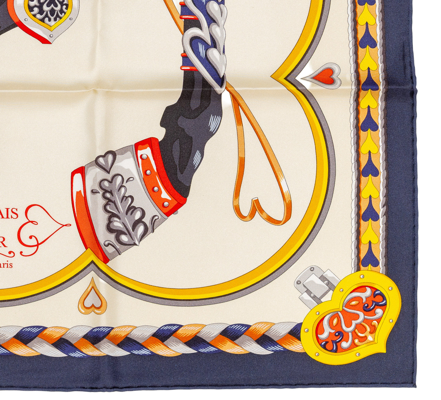 Hermes Silk Scarf Harnais de Coeur - Bleu Noir Creme - NWSTS - 2607011304
