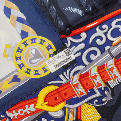 Hermes Silk Scarf Harnais de Coeur - Bleu Noir Creme - NWSTS - 2607011304