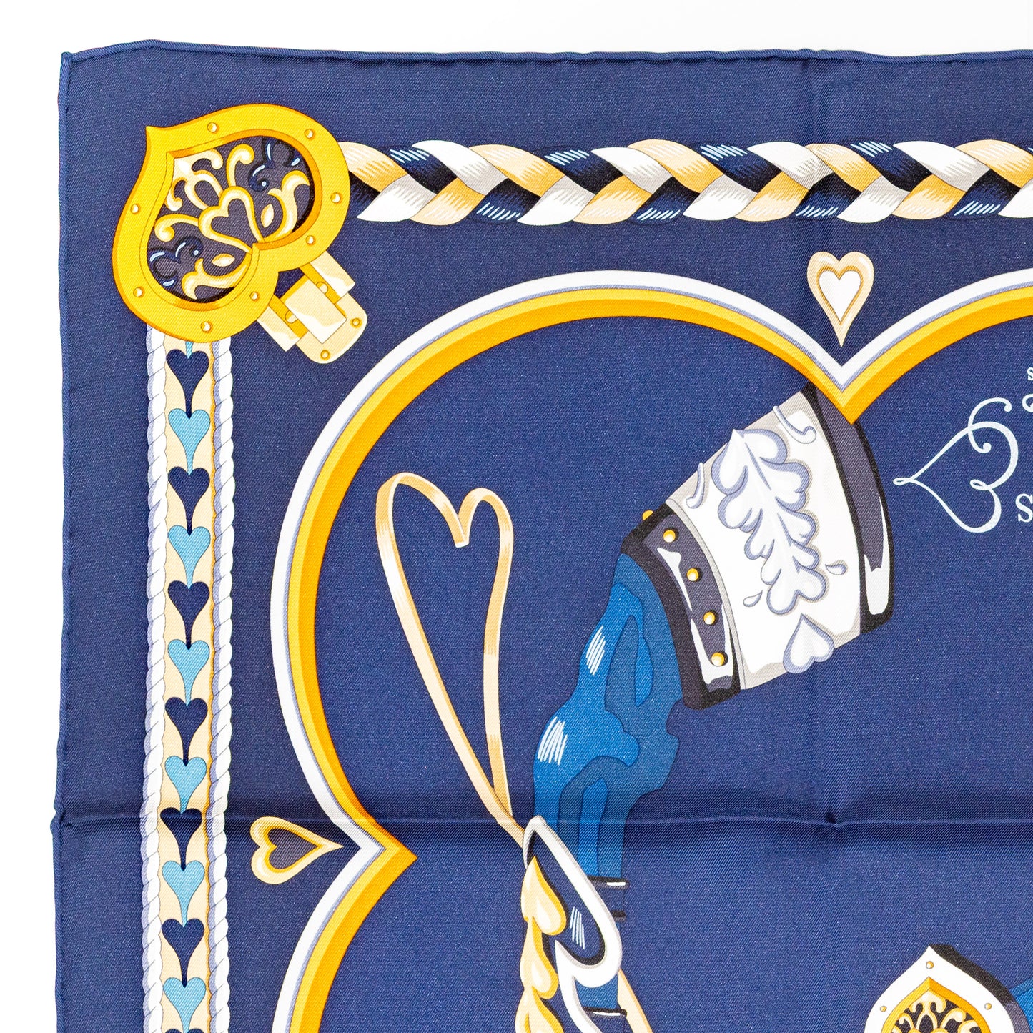 Hermes Scarf 90 Harnais de Coeur - Marine Fonce - NWSTS - 2601291132