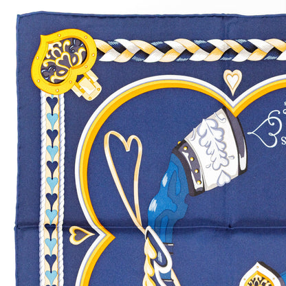 Hermes Scarf 90 Harnais de Coeur - Marine Fonce - NWSTS - 2601291132