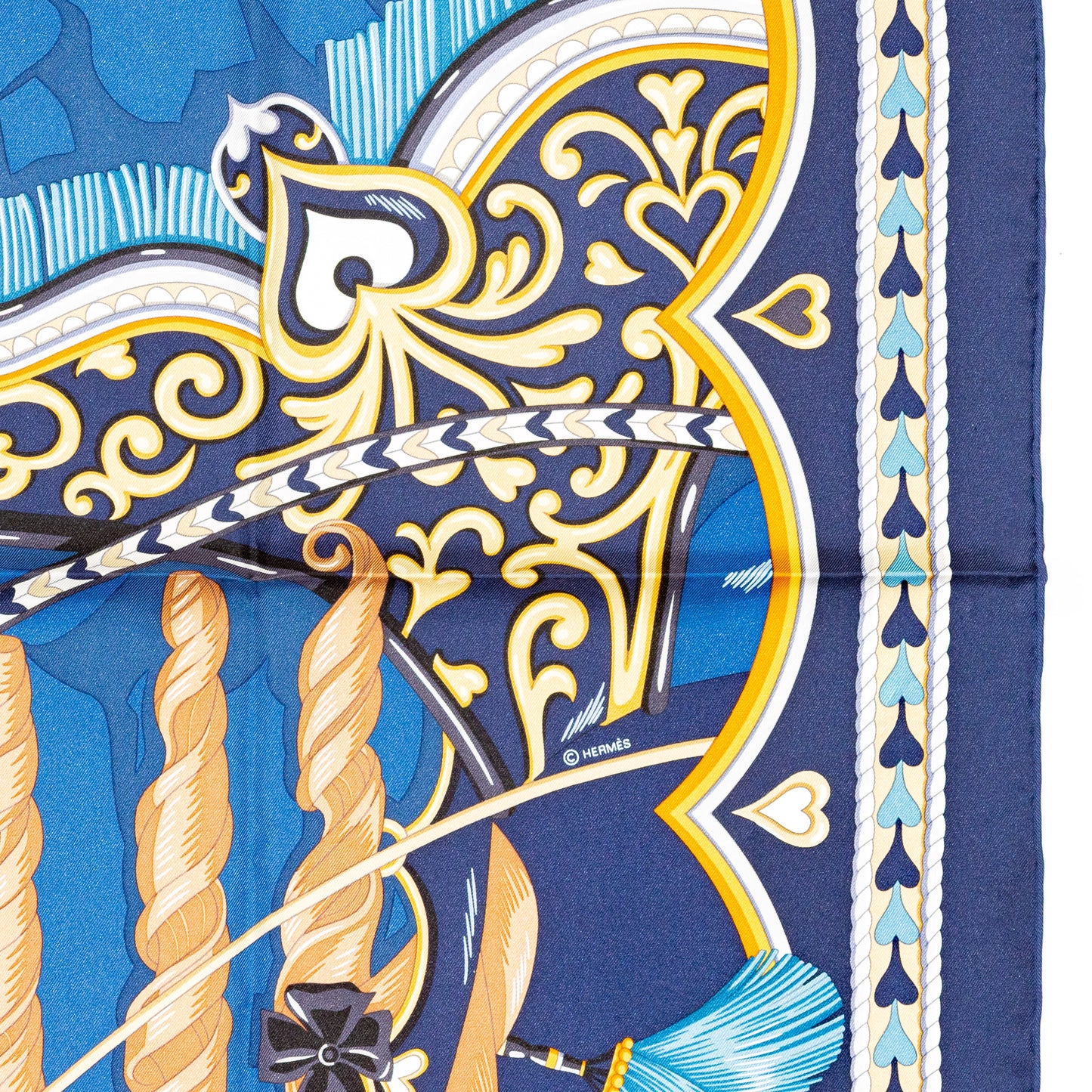 Hermes Scarf 90 Harnais de Coeur - Marine Fonce - NWSTS - 2601291132
