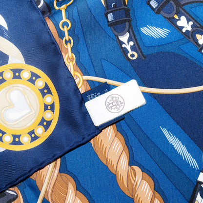 Hermes Scarf 90 Harnais de Coeur - Marine Fonce - NWSTS - 2601291132