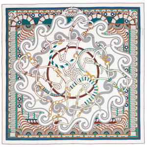 Hermès Shawl Harnais en Rosace CS140 - Blanc Vert Brun - New With Tag