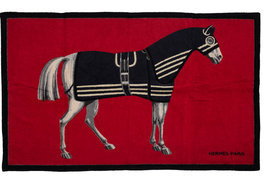 Hermes Beach Towel - Robacar a Cheval Black Red - Cotton NWCTS 2403301652