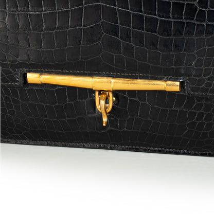 Hermes Bag Pallonnier Clutch Bag – Black Porosus Crocodile - Excellent Vintage Condition - Rare!