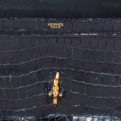 Hermes Bag Pallonnier Clutch Bag – Black Porosus Crocodile - Excellent Vintage Condition - Rare!