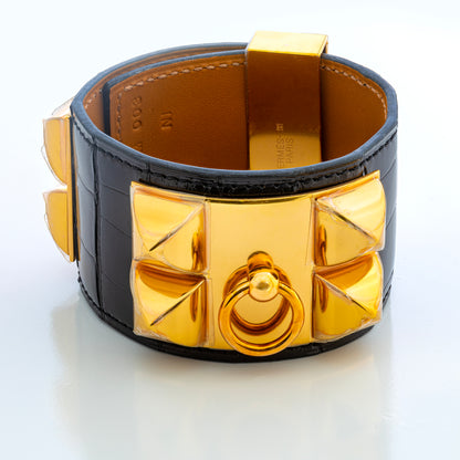 Hermes Bracelet Collier de Chien Medor – Black – Croco – Gold-Plated - New