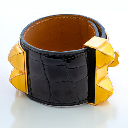 Hermes Bracelet Collier de Chien Medor – Black – Croco – Gold-Plated - New