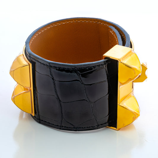 Hermes Bracelet Collier de Chien Medor – Black – Croco – Gold-Plated - New